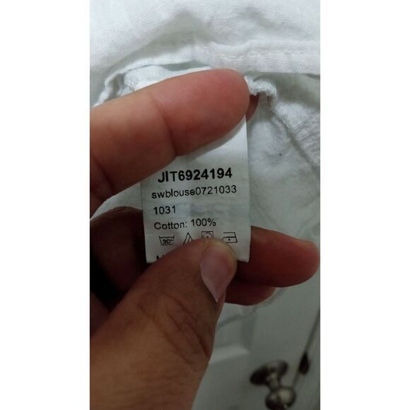 Shein Women's Linen Feel White V-Neck Crop Shirt Large - Picture 4 of 6